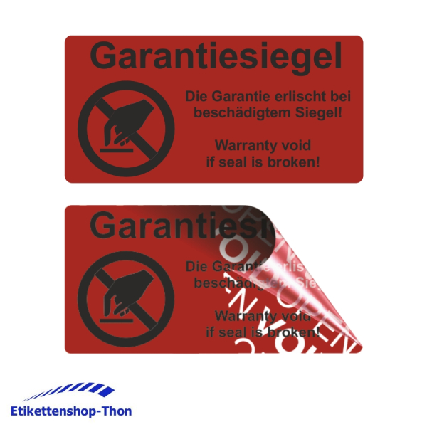 VOID OPEN rückstandsfreie Sicherheitsetiketten "Garantiesiegel mit Logo" auf Rolle - 40 x 20 mm - 1000 Stück - rot